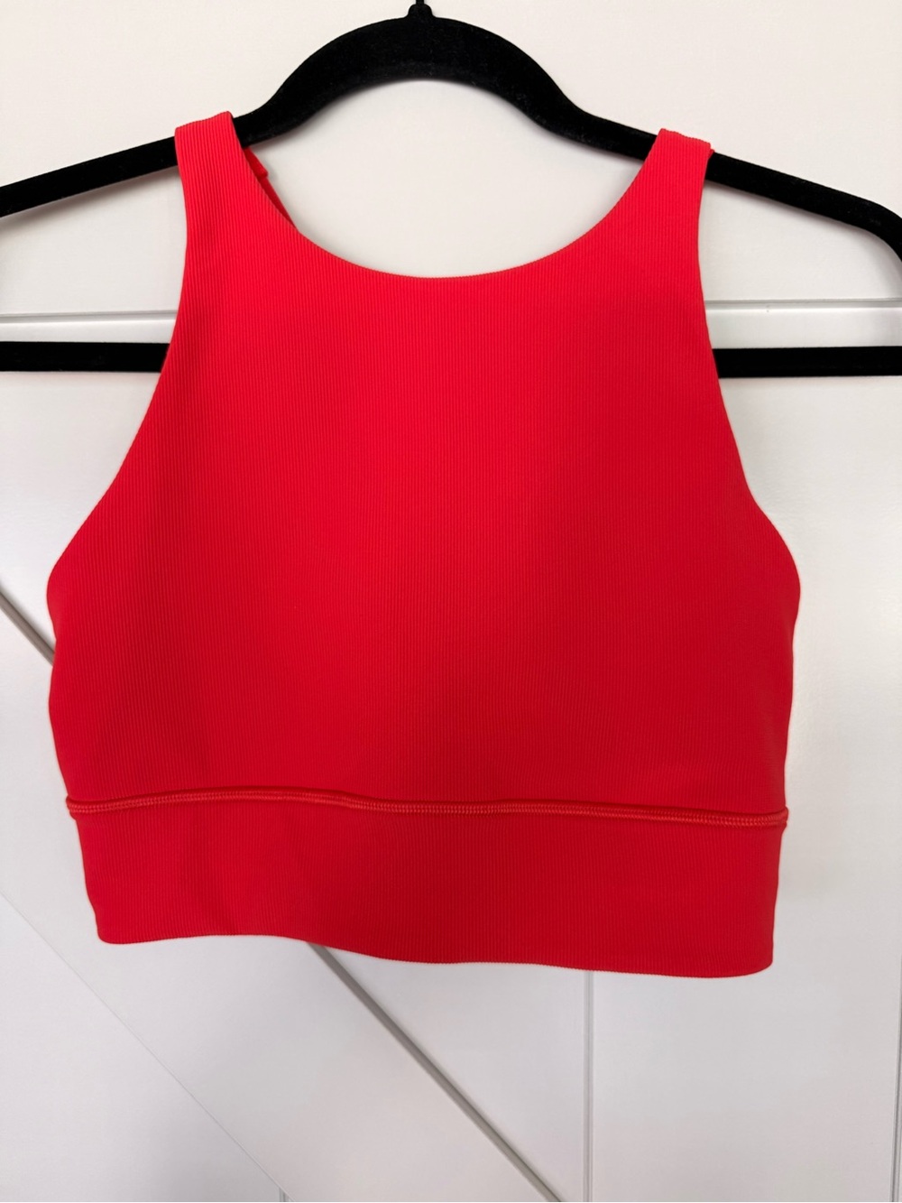 Lululemon Ribbed Crisscross-Back Sports Bra — Coral Red, Size 8